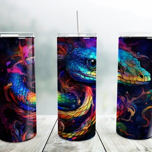 Neon Snake Tumbler Wrap PNG, Rainbow Colorful 20 oz Skinny Tumbler Sublimation Design Template, Digital Download