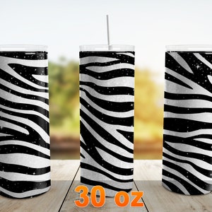 Zebra Tumbler Wrap PNG, Zebra Glitter Black and White 30 oz Skinny Tumbler Sublimation Design Template, Animal Print, Digital Download