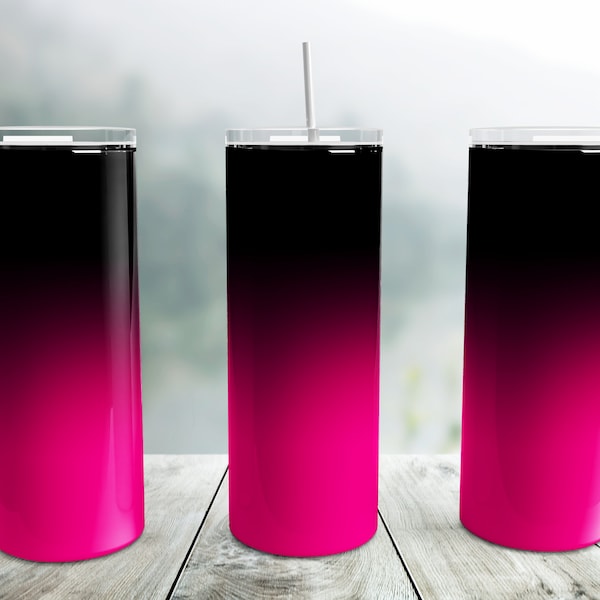 Hot Pink Ombre Tumbler Wrap PNG, Black to Pink 20 oz Skinny Tumbler Sublimation Design Template, Seamless Tumbler Wrap, Gradient Tumbler Png