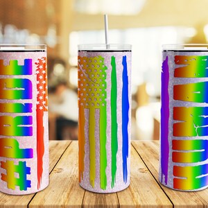 Human LGBT Tumbler Wrap PNG, 20 oz Skinny Tumbler Gay Pride Flag Rainbow Glitter Sublimation Design Straight Tapered Template
