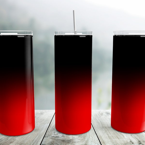 Red Ombre Tumbler Wrap PNG, Black to Red 20 oz Skinny Tumbler Sublimation Design Template, Seamless Tumbler Wrap, Gradient Tumbler Png