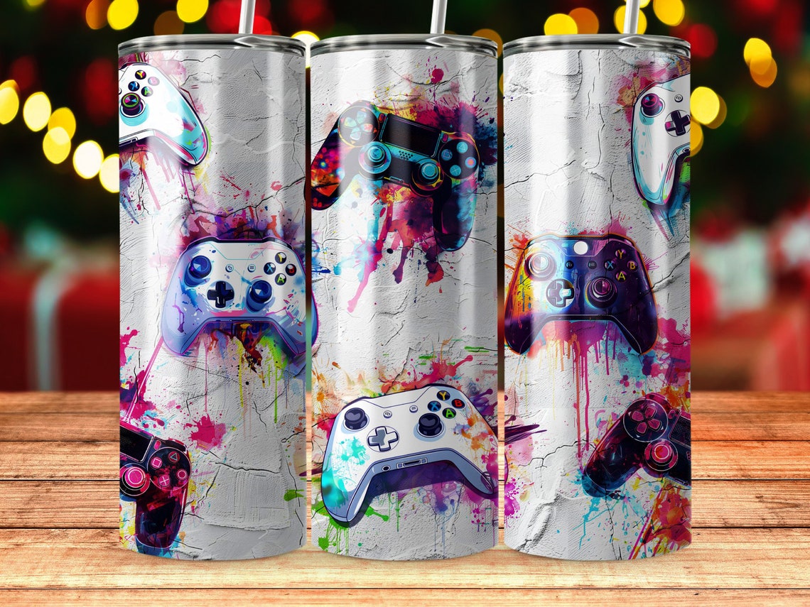 Gamer Tumbler Wrap PNG, Neon Video Game Controller 20 Oz Skinny Tumbler ...