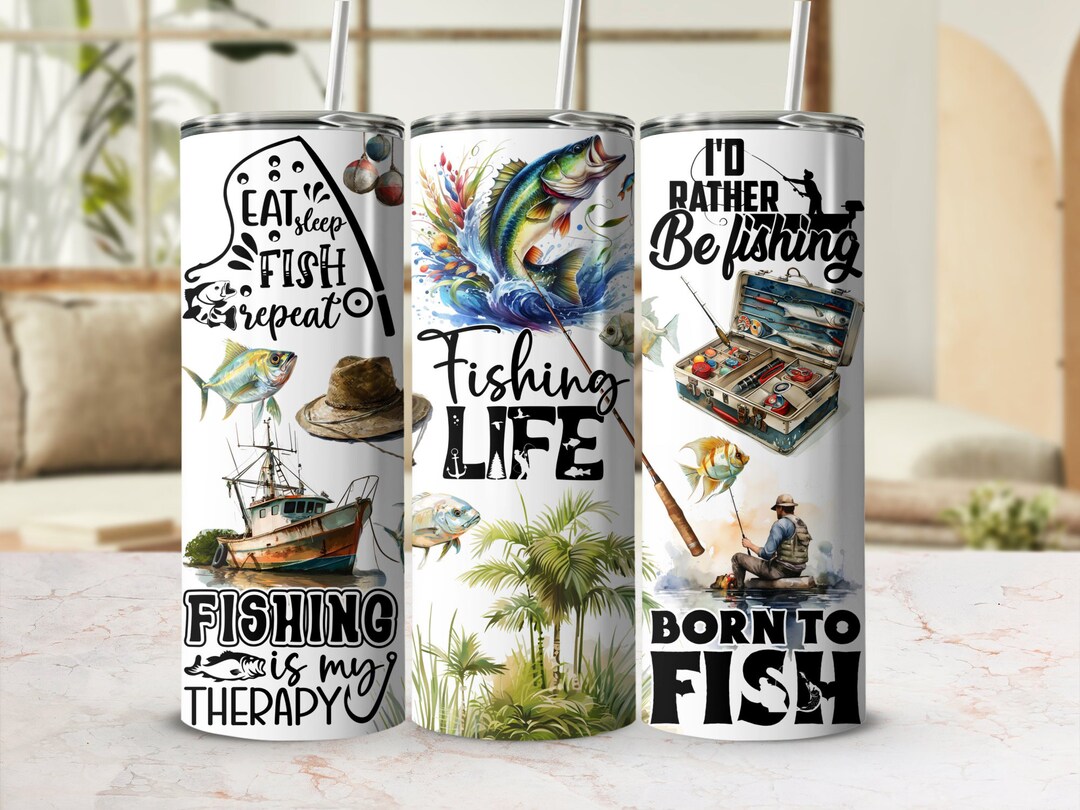 Fishing Tumbler Wrap PNG, 20 Oz Skinny Tumbler Sublimation Design ...