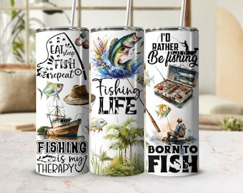 Fishing Tumbler Wrap PNG, 20 oz Skinny Tumbler Sublimation Design Template, Funny Fisherman Design, Fish Tumbler Png, Digital Download