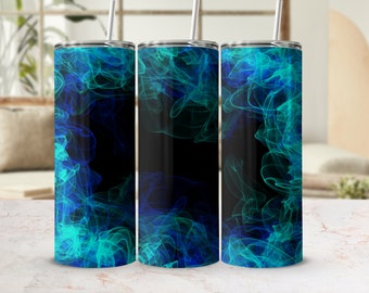 Turquoise Blue Smoke Tumbler Png, 20 oz Skinny Tumbler Wrap Sublimation Design Straight Tapered Template, Background Smokey Tumbler