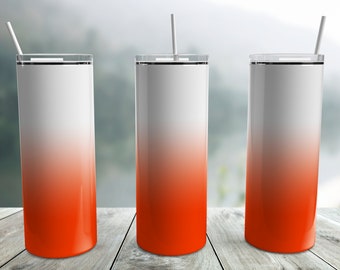 Orange Ombre Tumbler Wrap PNG, White to Orange 20 oz Skinny Tumbler Sublimation Design Template, Seamless Tumbler Wrap, Gradient Tumbler Png