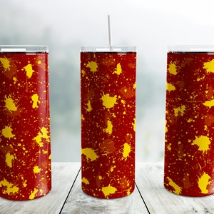 Maroon Gold Yellow Power Wash Tumbler Wrap PNG, Splash 20 oz Skinny Tumbler Sublimation Design, Add School Logo, Splatter Painting