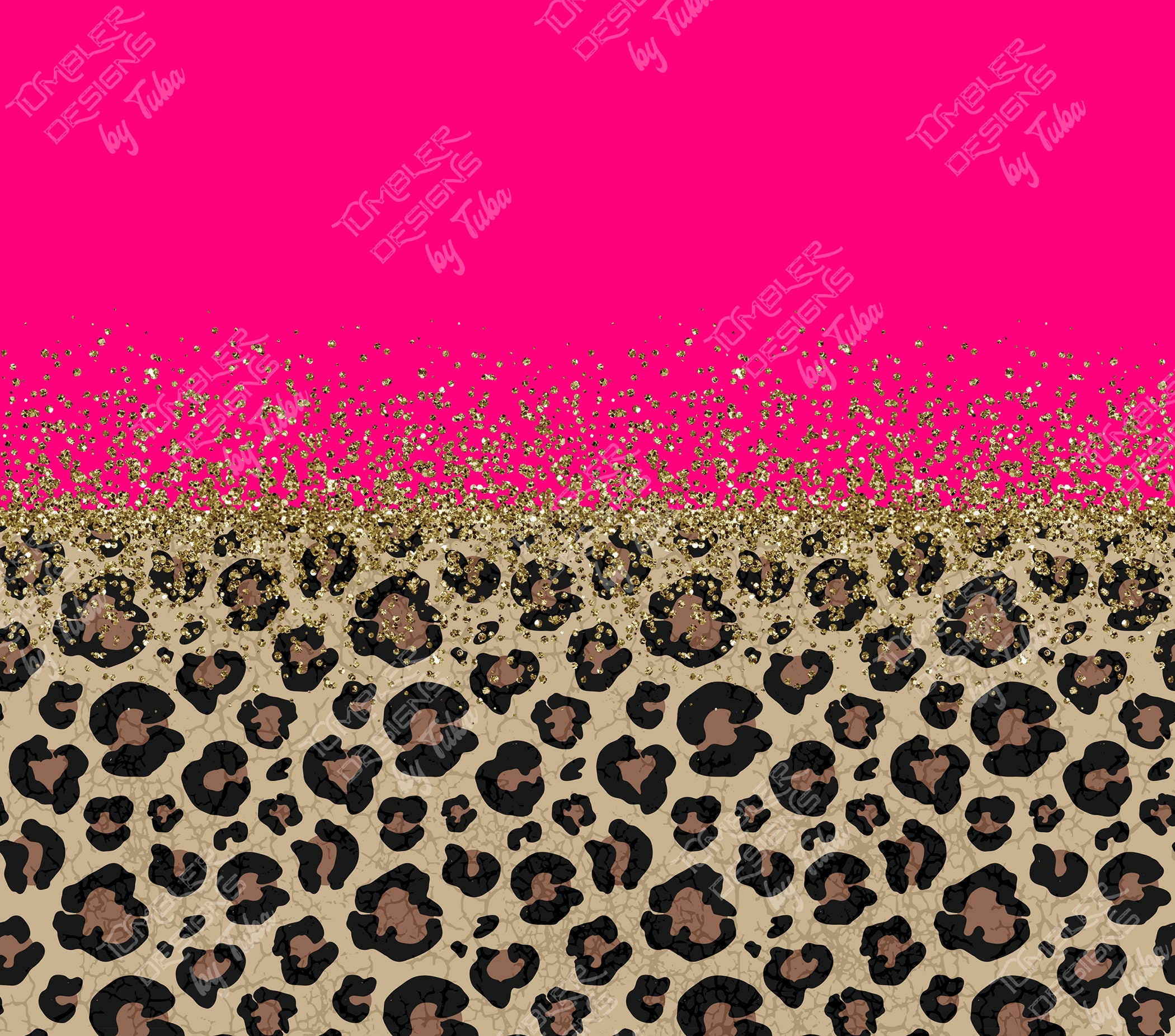 Glitter Gold Hot Pink Horizontal Leopard Tumbler Wrap PNG, 20 Oz Skinny ...