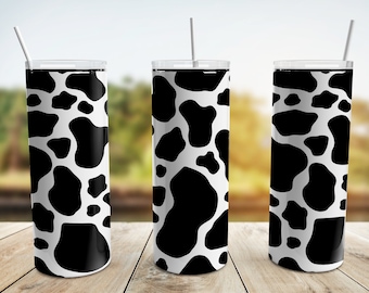 Cow Print Full Tumbler Wrap PNG, 20 oz Skinny Tumbler Sublimation Design Straight Tapered Template, Digital Download