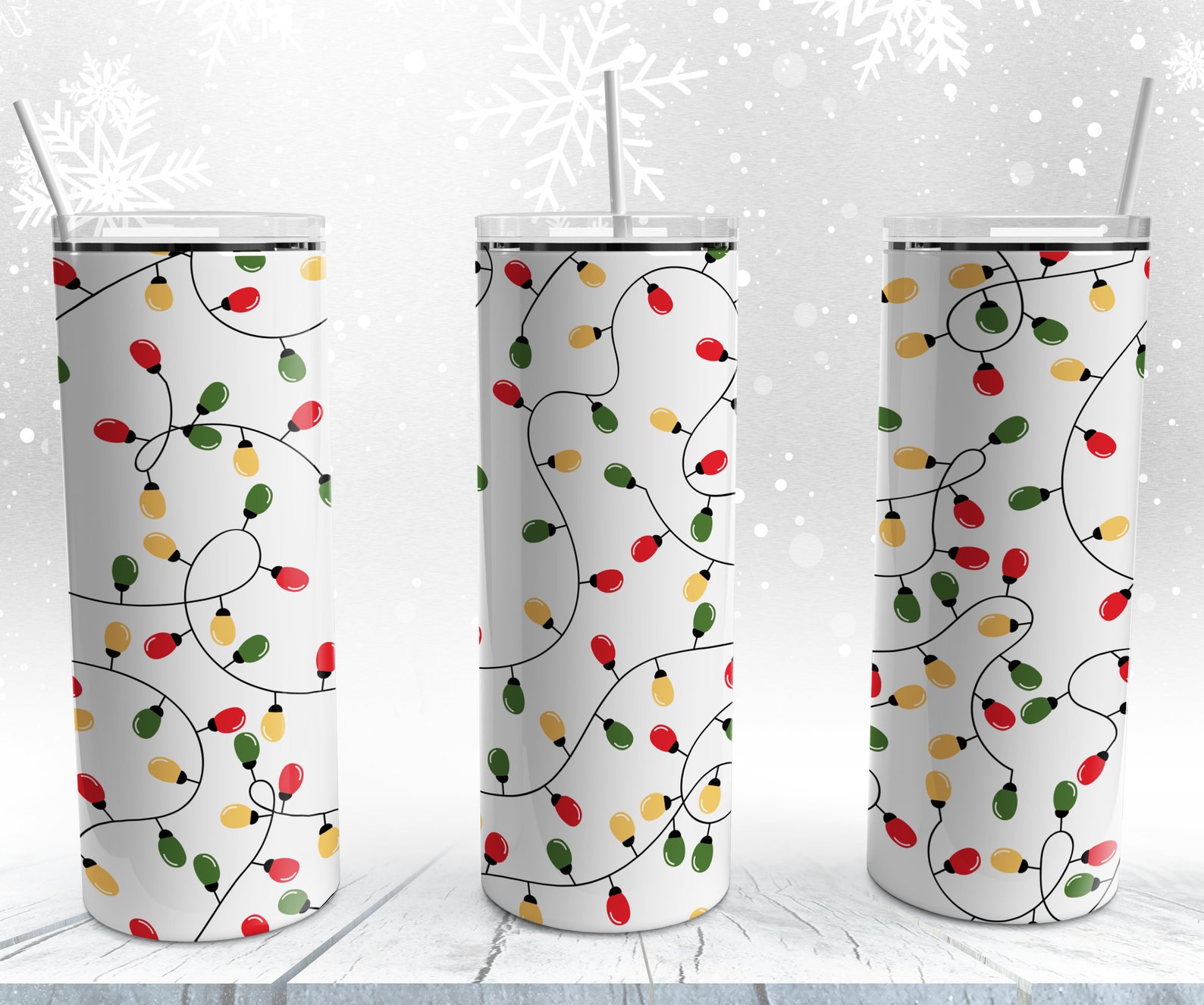 Christmas Lights Tumbler Wrap PNG 20 Oz Skinny Tumbler Etsy
