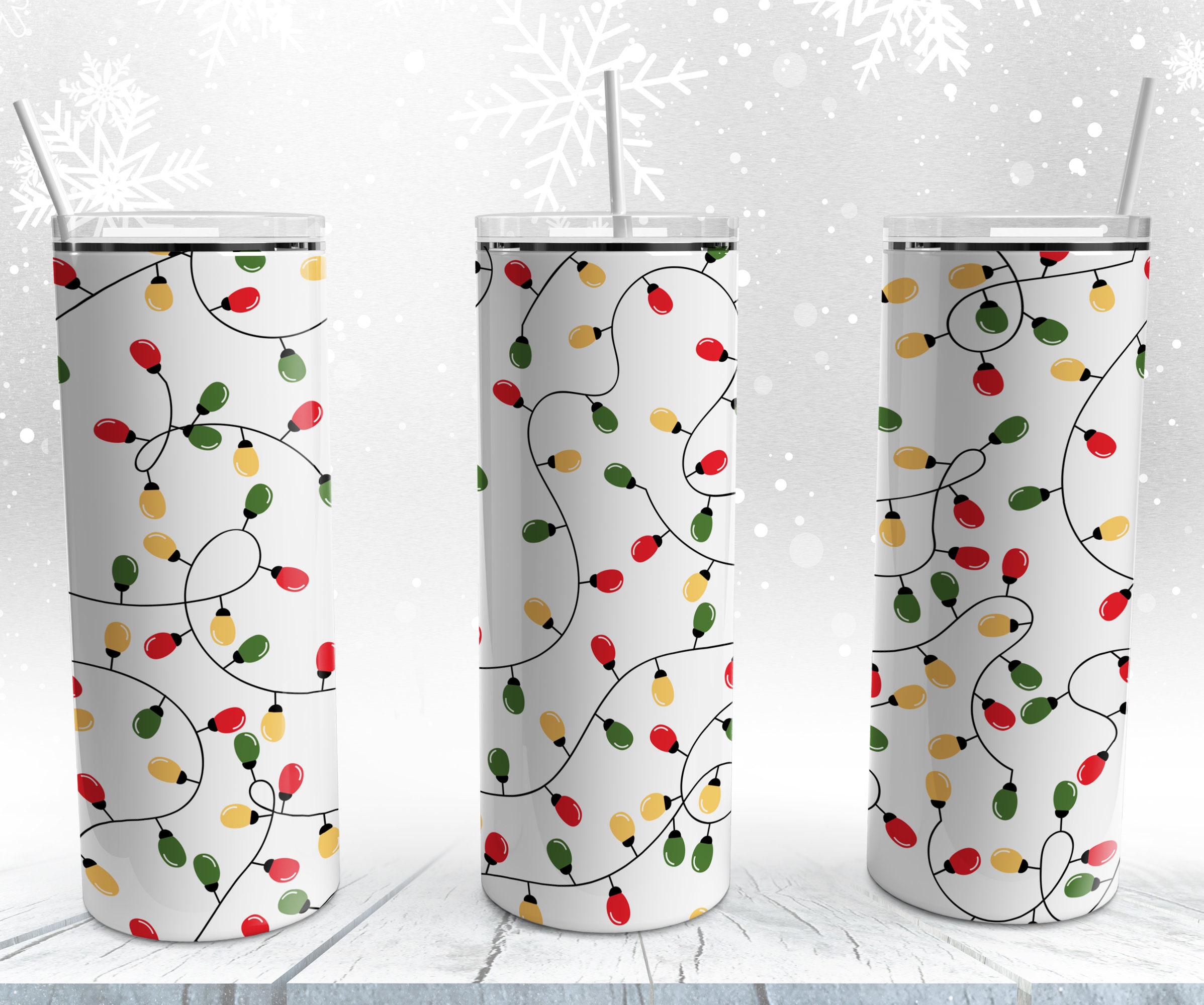 Christmas Lights Tumbler Wrap PNG 20 Oz Skinny Tumbler Etsy