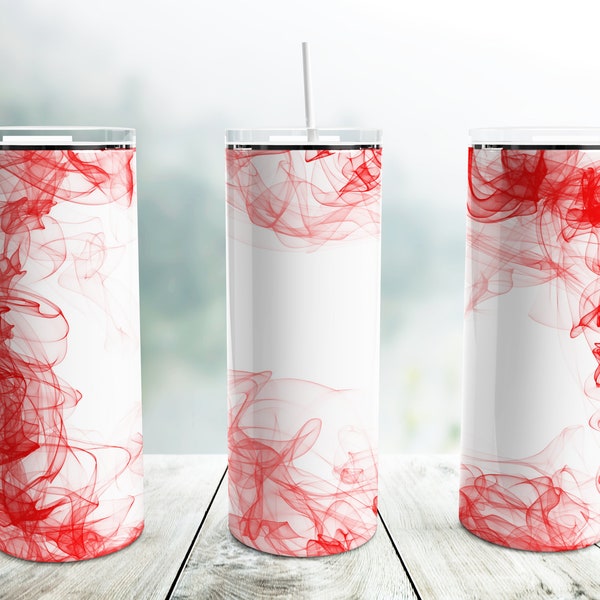 Red Smoke Tumbler Png, Red White 20 oz Skinny Tumbler Wrap Sublimation Design Straight Tapered Template, Background Smokey Tumbler