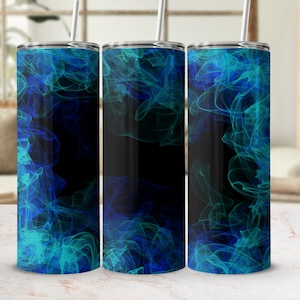 Teal Blue Smoke Tumbler Png, 20 oz Skinny Tumbler Wrap Sublimation Design Straight Tapered Template, Background Smokey Tumbler