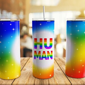 Human LGBT Tumbler Wrap PNG, 20 oz Skinny Tumbler Gay Pride Flag Rainbow Glitter Sublimation Design Straight Tapered Template