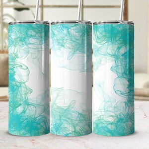 Teal Mint Smoke Tumbler Png, 20 oz Skinny Tumbler Wrap Sublimation Design Straight Tapered Template, Background Smokey Tumbler