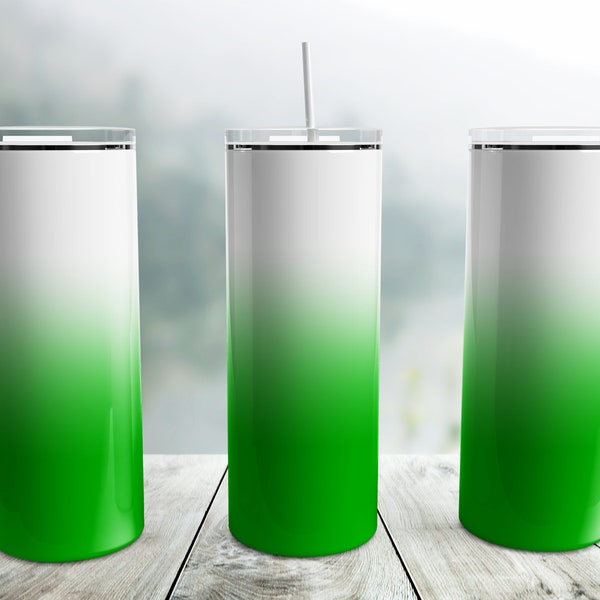 Green Ombre Tumbler Wrap PNG, White to Green 20 oz Skinny Tumbler Sublimation Design Template, Seamless Tumbler Wrap, Gradient Tumbler Png