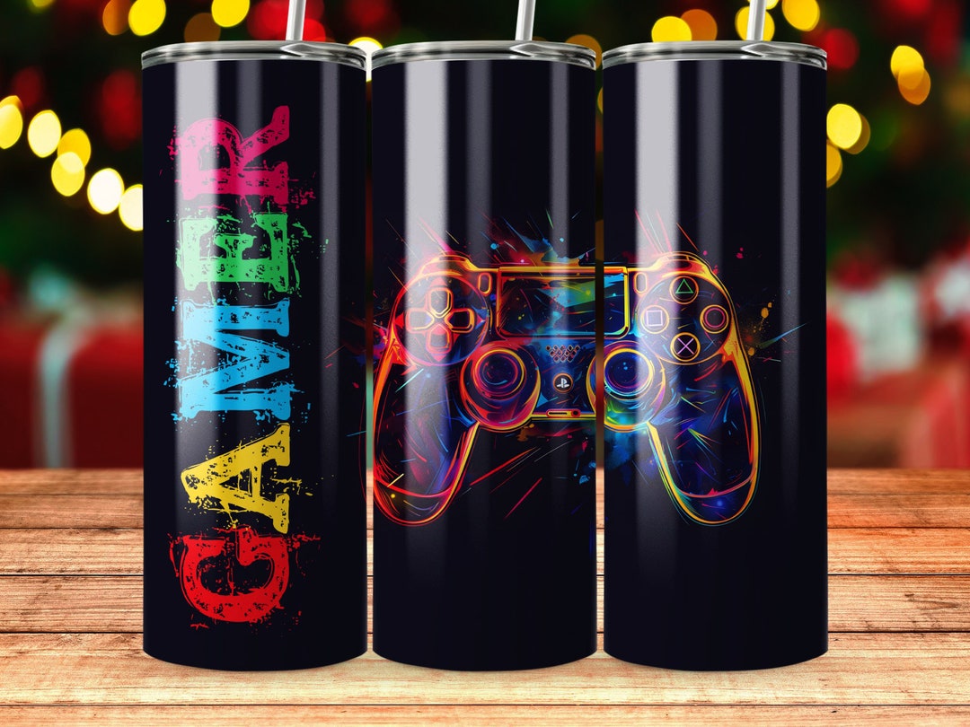 Gaming Controller Tumbler Wrap PNG, Neon Game Controller 20 Oz Skinny ...