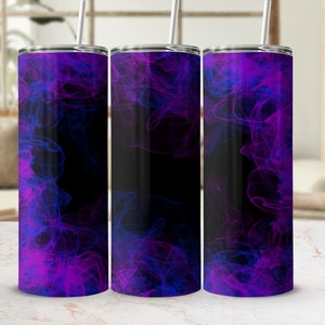 Vaso de humo azul púrpura Png, 20 oz flaco envoltura de vaso diseño de sublimación plantilla cónica recta, vaso ahumado de fondo