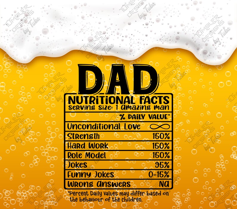 Dad Nutrition Facts Tumbler Wrap PNG Fathers Day 20 Oz Skinny - Etsy