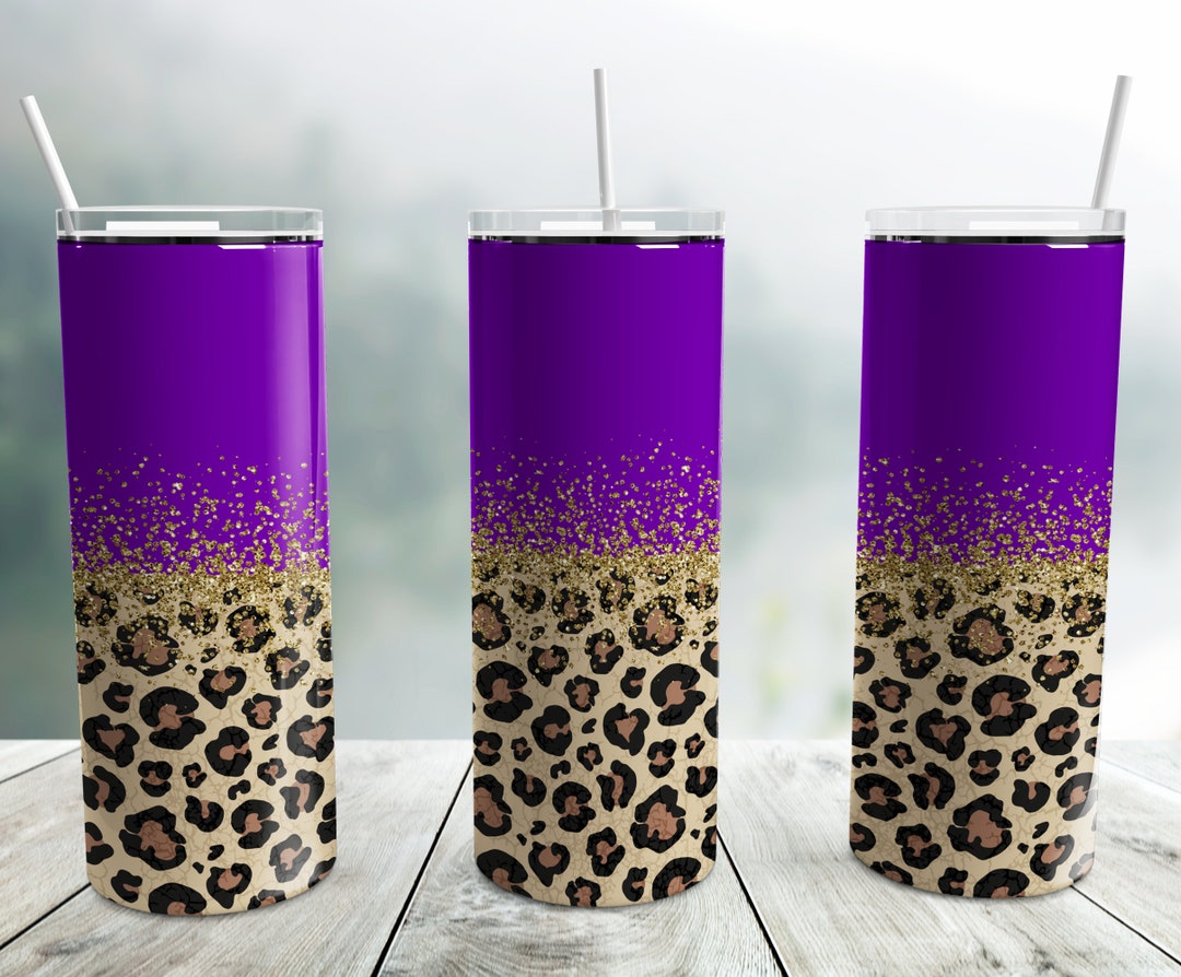 Glitter Gold Purple Horizontal Leopard Tumbler Wrap PNG, 20 Oz Skinny ...