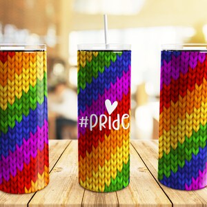 Pride LGBT Tumbler Wrap PNG, Knitted 20 oz Skinny Tumbler Gay Pride Flag Rainbow Sublimation Design Template, Seamless Tumbler Wrap