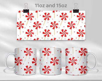 Candy Cane Mug Sublimation Template, 11oz & 15oz Mug Wrap Sublimation Design, Christmas Mug Png, Cricut Mug Press Designs Wrap