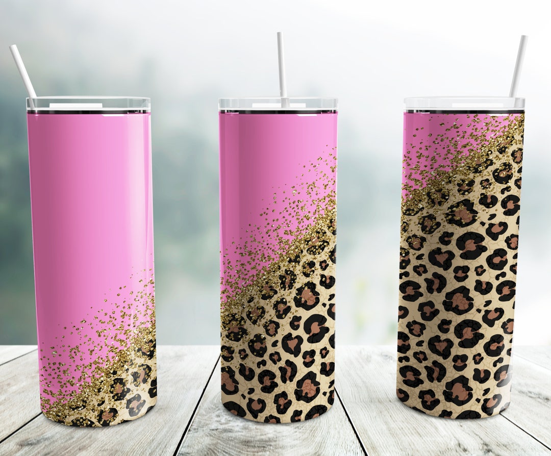 Glitter Gold Pink Diagonal Leopard Tumbler Wrap PNG, 20 Oz Skinny ...