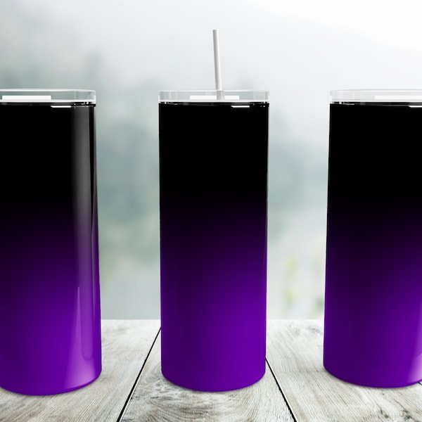 Purple Ombre Tumbler Wrap PNG, Black to Purple 20 oz Skinny Tumbler Sublimation Design Template, Seamless Tumbler Wrap, Gradient Tumbler Png