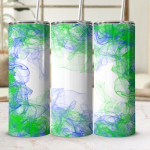 Vaso de humo azul verde png, 20 oz flaco envoltura de vaso diseño de sublimación plantilla cónica recta, vaso ahumado de fondo