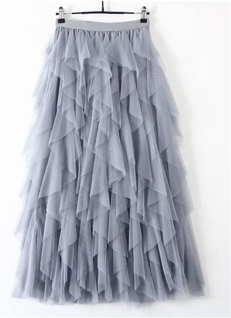 BRADSHAW Women's tulle midi skirt with frills, tutu petticoat Gray