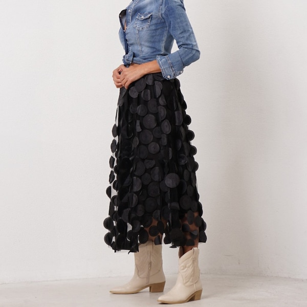 BUBBLE - Jupe vintage femme 2 en 1 tulle, robe bustier ,effet géométrique ronds, jupon tutu