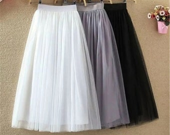 MARGAUX - Simple midi skirt for women, plain straight cut tulle, tutu petticoat