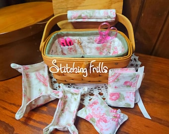 Longaberger Mini Sewing Basket with Stitching Frills Liner & Notions