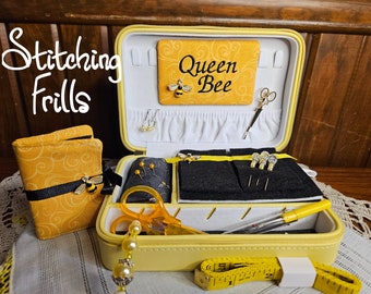 Queen Bee, Only 2 left, Notions Included, Bees Cross Stitch, Stitching Case, Wool Pincushion, Stitching Frills, Cross Stitch Storage