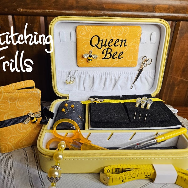 Estuche para bordado Queen Bee personalizado para punto de cruz con accesorios.
