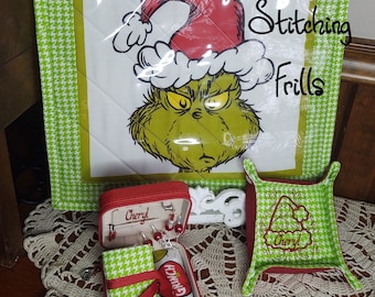 Grinch Project Bag, Christmas Project Bag, Orts Container, Project Bag, Cross Stitch Project Bag, Notions Box, Grinch, Cross Stitch