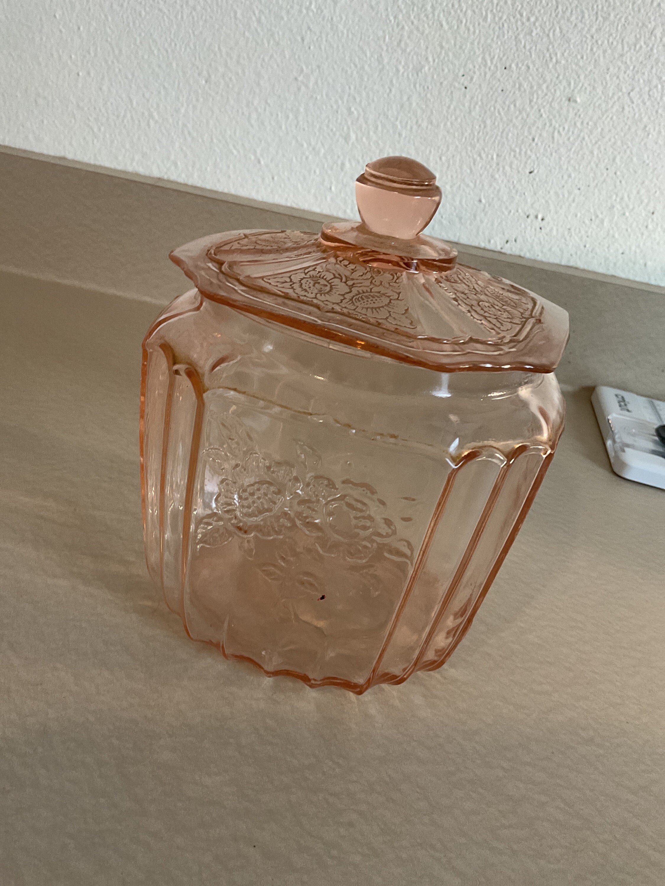 Mayfair Pink Depression Glass Cookie Jar Pattern is Open Rose Etsy Canada