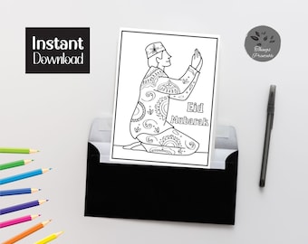 AFDRUKBARE Eid Mubarak kleurkaart, Eid-kaart voor kinderen, Eid kleur je eigen kaart, DIY Print & Kleur