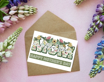 Moederdagkaart afdrukbaar, Moederdagkaart, 5x7 wenskaart, bloemen, elegant, complex ontwerp, typografie, afdrukbaar, digitaal, downloaden