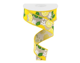 Lemon Print Wired Ribbon: Burlap Wreath Supplies (1.5 Inch, 10 Yards)