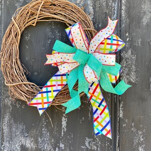 Bright Polka-dot and Striped Pre-made Bow for Wreaths, Lanterns, Baskets, Gifts, Banisters, Mailboxes, Home Decor~Summer, Spring, Bow