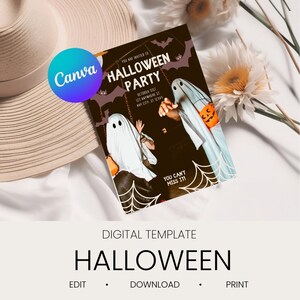 Halloween Party Card / bewerkbare / Canva sjabloon / digitale uitnodiging / uitnodigingskaarten / Spooky Party / Trick N Treat