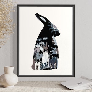 The Black Rabbit - Fine Art Print | Easter Decor | Giclée Pints | Eco Friendly Home Office Decor | Housewarming Gift