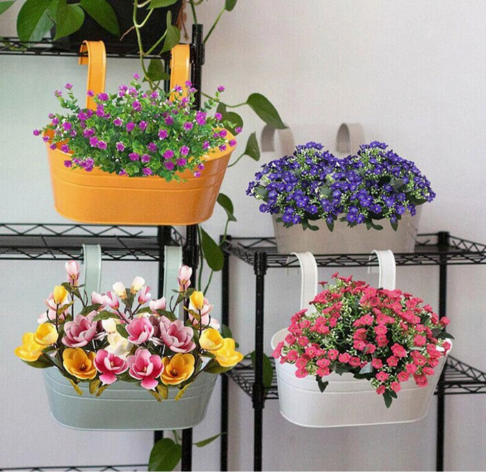 brightmaison Large Hanging Tin Metal Basket Bucket Planters Pot Assorted Colors Set of 5 Wall Mountable Multicolor Set For Plant and Flower 