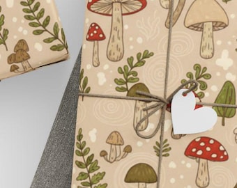 Mushroom House Wrapping Paper, Cottagecore Gift Wrap, Woodland Forest Paper, Fungi Print, Whimsical Wrapping Paper, Unique Gift