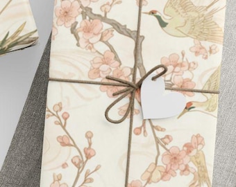 Crane and Cherry Blossom Wrapping Paper, Floral Gift Wrap, Japanese Style Paper, Elegant Wrapping Paper, Occasion Gift Wrap