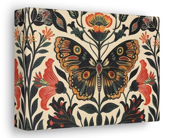 Galería de mariposas: arte floral en lienzo estilo William Morris
