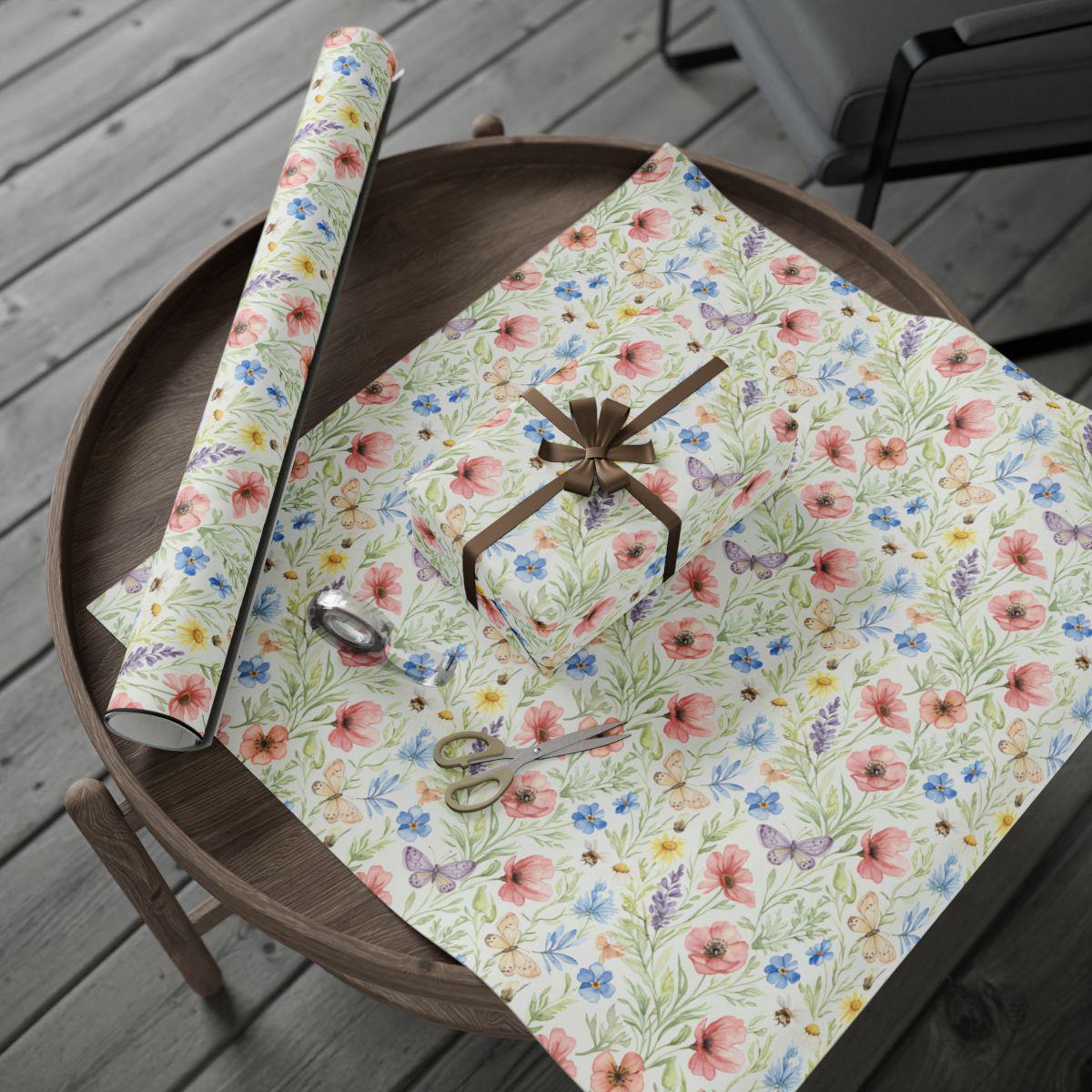 Floral Wrapping Paper, Butterfly Poppy Design, Botanical Gift Wrap ...
