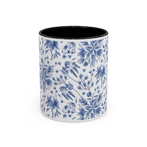 Floral Pattern Accent Coffee Mug (11oz, 15oz) - Seamless Design, Tea Cup, Kitchen Decor, Gift for Her, Mother's Day Present