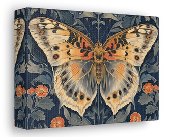 Butterfly Canvas Gallery Wrap: William Morris Style Floral Art